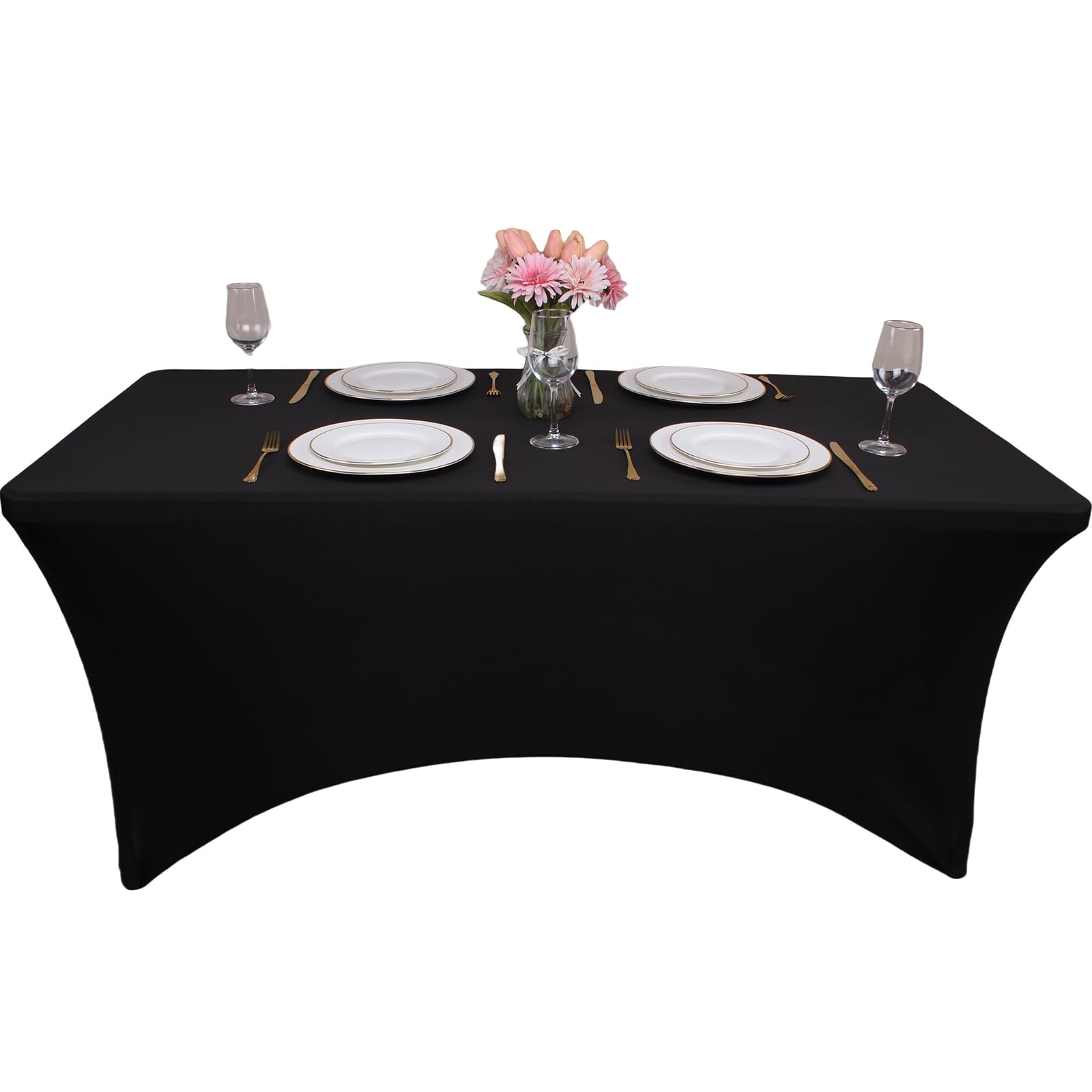 Kesfey 6FT Black Spandex Table Cloth Tight Fitted Tablecloths Stretch Rectangular Washable Tablecloth Wrinkle Free Table Cover for Wedding Banquet Party (183Lx76Wx76H) cm