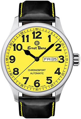 Ernst Benz Chronosport 44mm Swiss Automatic Yellow Dial Black Numerals Men's Watch GC40219