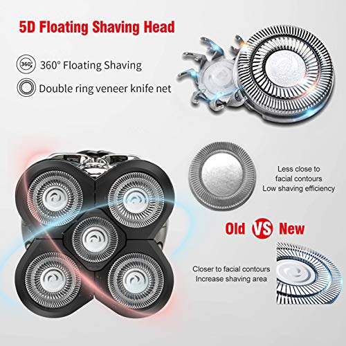 Electric Men\'s Shaver Razor IPX6 Waterproof, Cosyonall 5D Floating Beard Shaver Trimmer Grooming, Cordless Rotary Trimmers for Bald Head, USB Quick Rechargeable