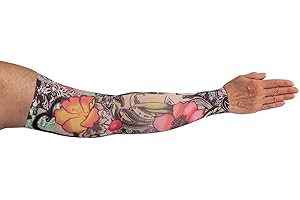 Lymphedivas Tattoo Blossom Arm Sleeve 20-30mmHg Short with Diva Diamond Band (Small)