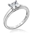 Amazon Essentials Platinum or Gold plated Sterling Silver Princess-Cut Solitaire Ring made with Infinite Elements Cubic Zirconia, (previously Amazon Collection)