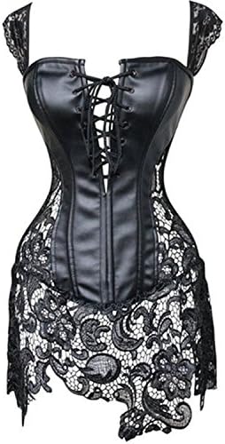 Musamk VoluptuousNew Sexy Women Leather Corset Lace Hollow out Sexy Straps Chemise Erotic Lingerie Nightwear C-string Black/Red Plus Size S-6XL