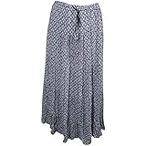 Mogul Interior Women's Maxi Skirt Blue Printed Elastic Waist Summer Long M/L