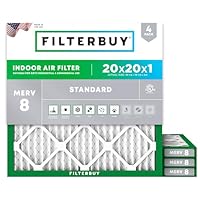 Filterbuy 20x20x1 Air Filter MERV 8 Essential Dust & Allergy Defense (4-Pack), Electrostatic Pleated HVAC AC Furnace Filters Replacement, Made in USA (Actual Size: 19.50 x 19.50 x 0.75)