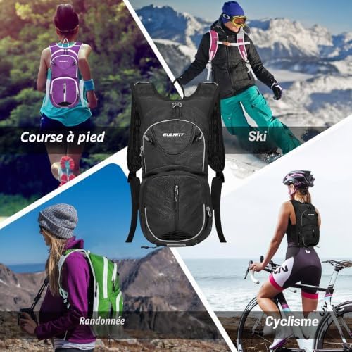 Petit Sac a Dos de VTT,Impermeable Sac à Dos Ski,12L Reflechissante Sacs à Dos D'hydratation Isotherme pour Course Vélo Randonnée Natation Camping Alpinisme,Noir