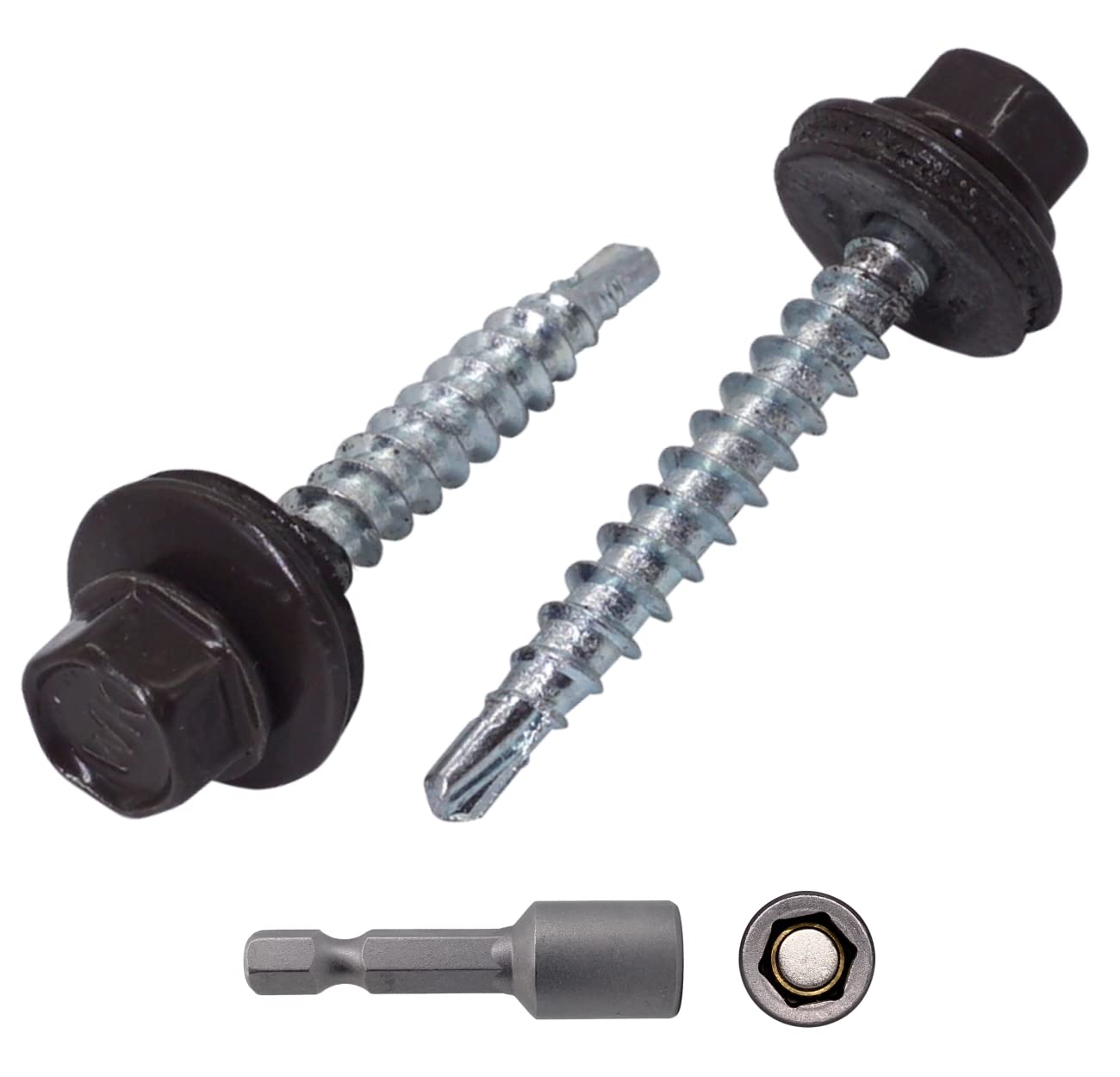SKIR'CO (Pack of 140 pcs) Metal Roofing Screws, 4.8 x 35 mm Painted Self-Drilling Screws With EPDM Washers, Sheet Metal Hex Screw (140, Grey Brown RAL 8019) — image 1