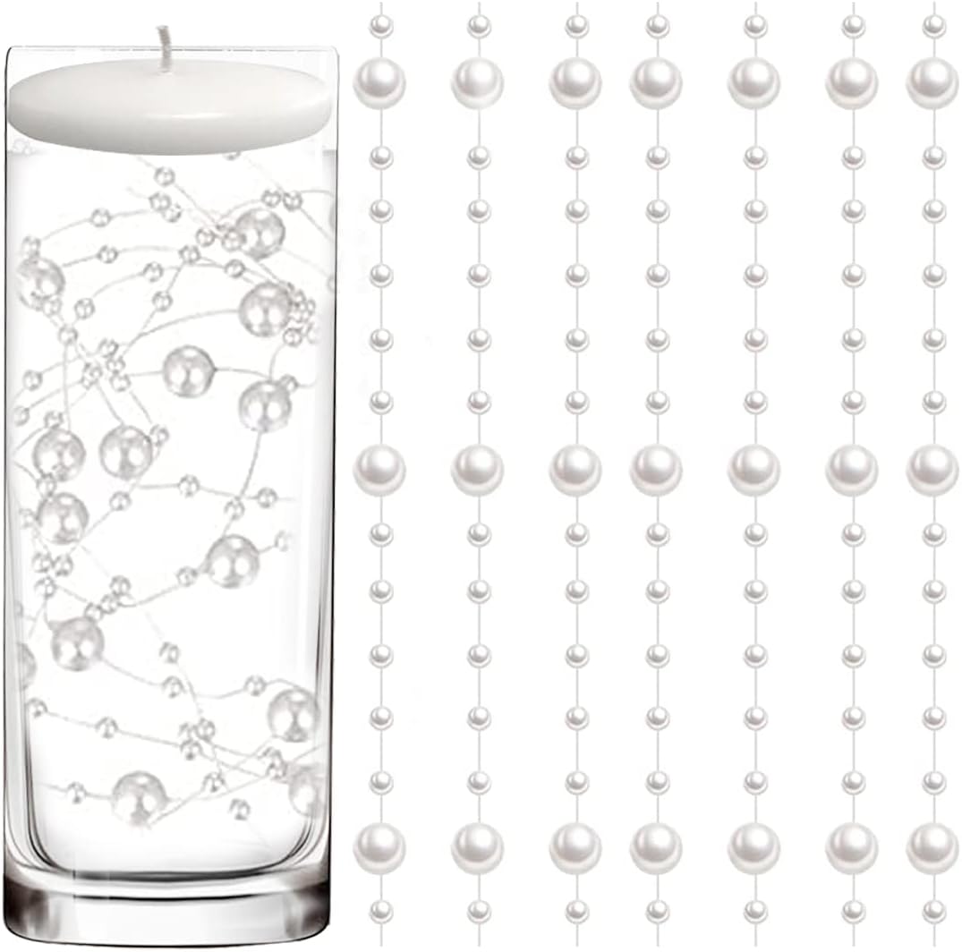 Vase Fillers - 50 Pcs Pearl String for Floating Candles Centerpiece, White Faux Pearl Beads Vase Filler for Wedding Table Décor.
