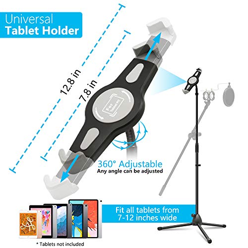 Microphone Stand Tablet Mount, Anko 2 in 1 Adjustable Mic Stand with iPad Holder/Pop Filter for All 7-12 Inch Table Device - Thumbnail 3