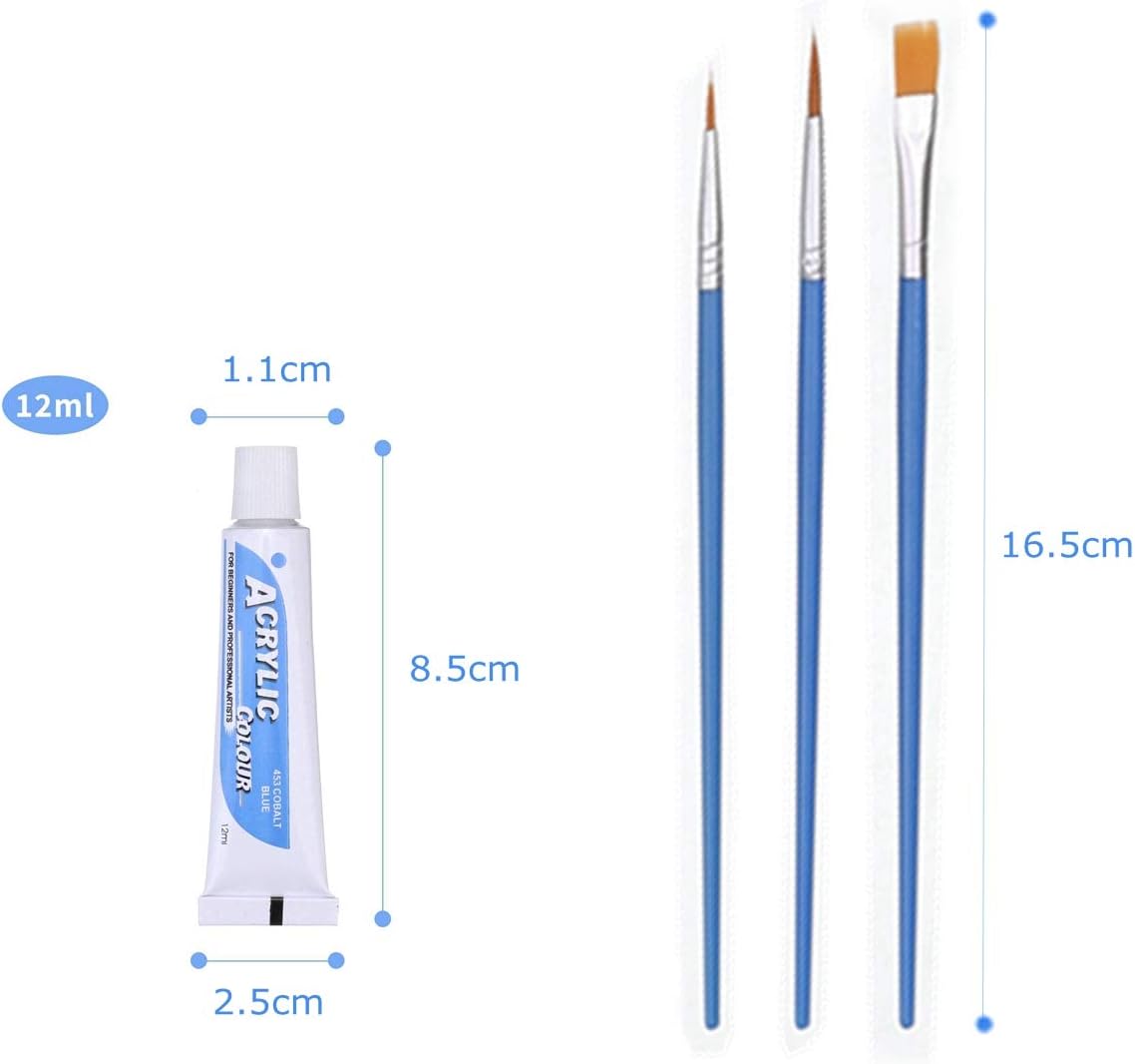 NASUM Acrylic Paint Set, 24 Color Tubes of 0.4 oz (12 ml) & 6 Painting Brush, Art Set for Kids, Students, Beginners, Artists, Craft Supplies Painting Ceramic, Glass, Wood, Fabric, Canvas