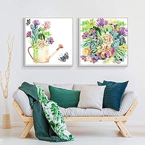 Floating Framed Canvas Wall Art for Living Room, Bedroom Green Plant Cactus Canvas Prints for Home Decoration Ready to Hang - 16"x16"x2 Panels