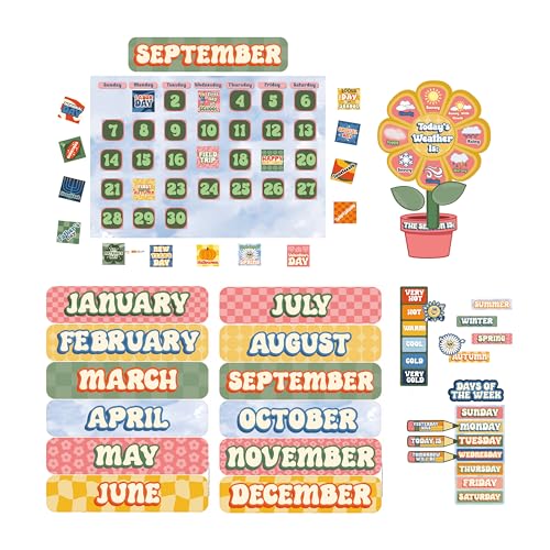 Eureka 847849 S'cool Era Calendar Classroom Bulletin Board Set for Teachers, Mu…