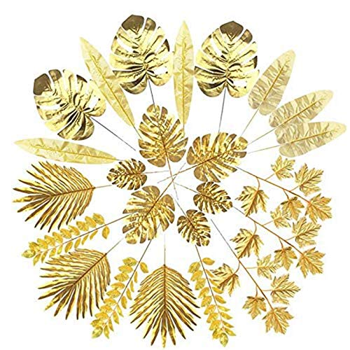 Bopfimer 24Pcs Artificial Leaves Gold Palm Leaves Tropical Plants Palm Leaves for Wedding Home
