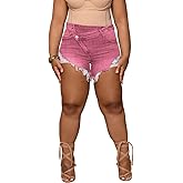 Tycorwd Women's Plus Size High Waisted Crossover Jean Shorts Ripped Raw Hem Summer Hot Denim Shorts