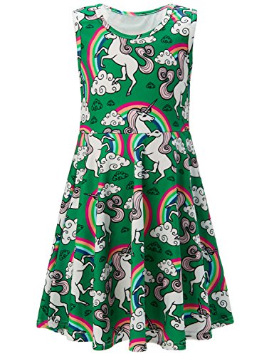 4t 5t Girl s Swing Dress Rainbow Daily Fancy Dress Unicorn Gifts Frocks for Girls Summer Furlough Dress 4 5 Years Old (Green Unicorn, 4-5 T)