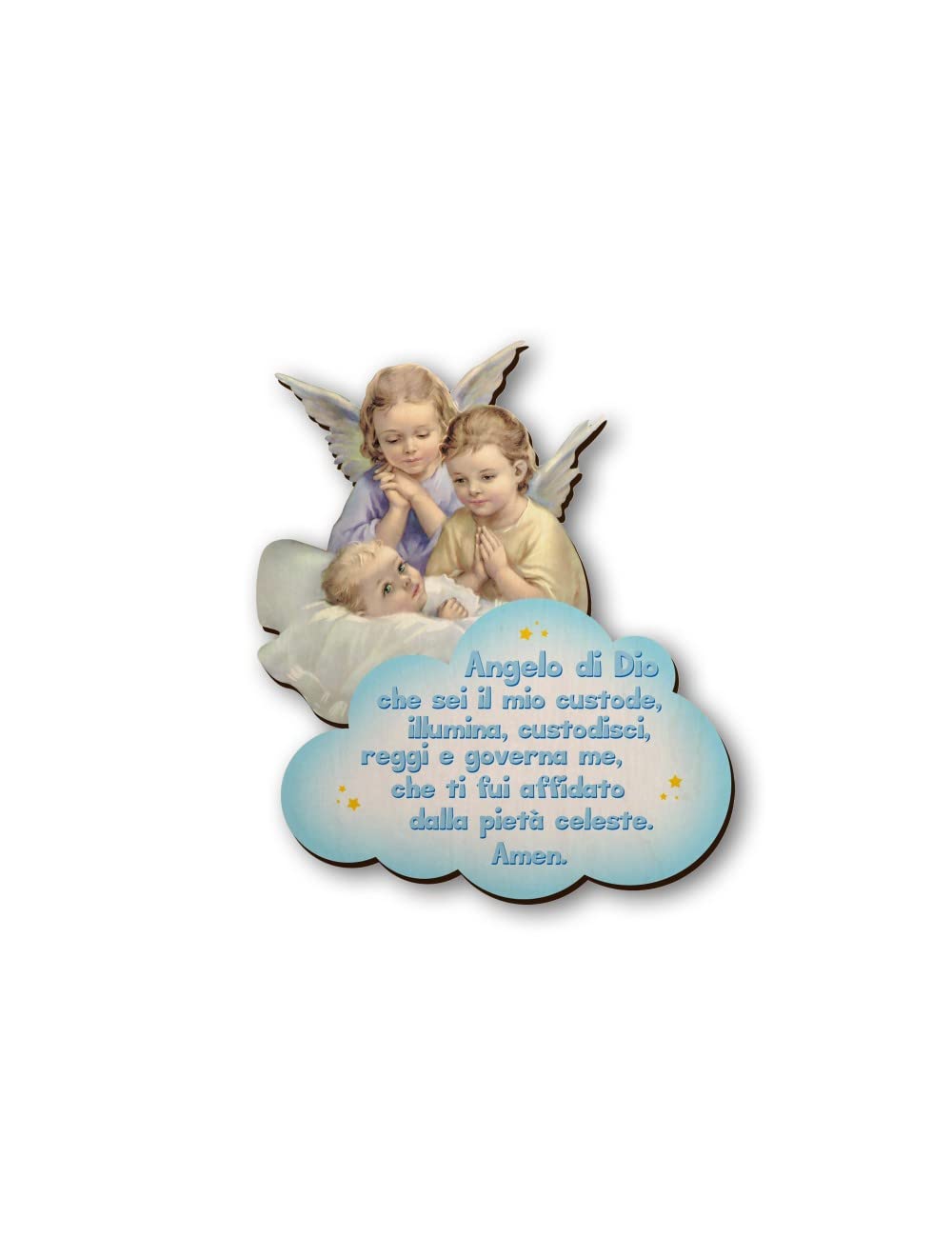 BONELLA BROTHERS Bonella Brothers | Wooden picture of the Child in the cradle watched over by two Angels for the Child with prayer Angel of God 11x14 cm | Made in Italy