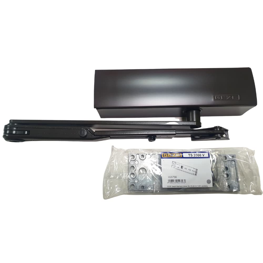 GEZE TS 2000 V BC Brown Rod Door Closer for Single Leaf Doors up to 1250 mm Wing Width with On/Off Locking Rod 102446 and Mounting Plate/Set 3 in 1