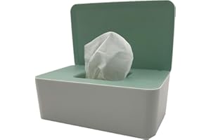 OVYUZHEN Wipes Dispenser Holder,Tissue Storage Box Case Wet Baby Wipes Case Baby Wipe Holder with Lid for Home Office Desk, Dorm, Kitchen, Washroom, Vanity (White+Green)