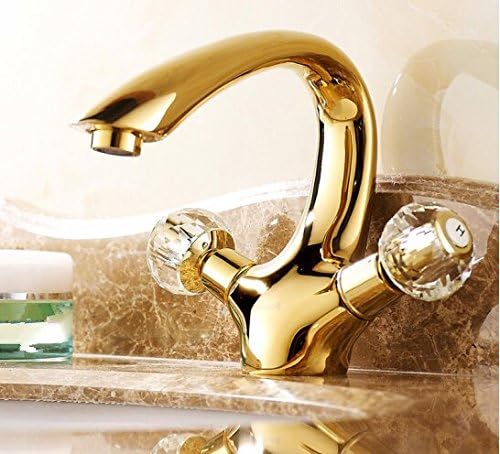 LongSui Copper gilt pot of cold and hot water tap tap Gold Antique washbasin double bibcock
