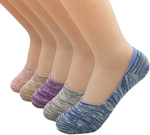Women Colored No Show Socks Stripe Low Cut Non-Skid Socks Pack of 5 (Mixed Color)