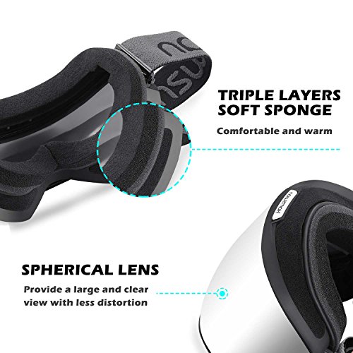 HAMSWAN Ski Snowboard Snow Goggles Anti-fog OTG UV400 Protection Detachable Double Lens for Winter Outdoor Sports (Silver-Plating)