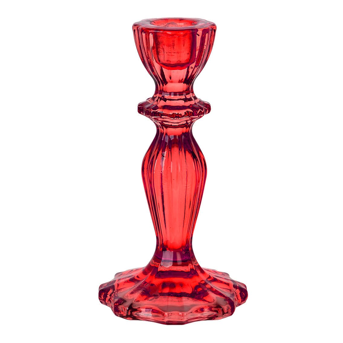 Red Glass Candlestick Holder - Decorative Taper Candle Stand For Indoor or Outdoor Dining, Elegant Dinner Party Decorations, Birthday, Garden, Wedding, Home Decor, Made By Talking Tables