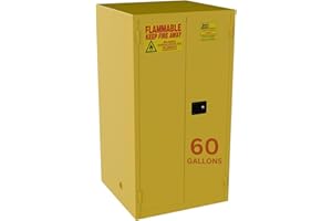 Jamco 60 Gallon Flammable Safety Cabinet, Steel Flammable Storage Cabinet with Lockable Manual Closing Doors, Non Forkliftable, 34" x 34" x 65", Yellow