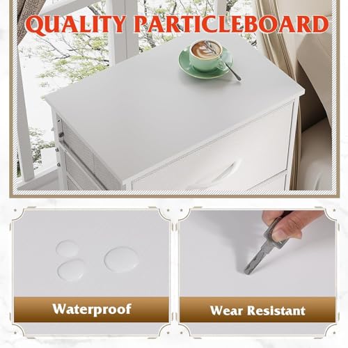 Storage Cabinet for Bedroom, Dresser with 4 Drawers, Fabric Clothes Storage Organizer Unit, Dresser for Hallway, Entryway, Closets, Sturdy Steel Frame, Wood Top, Easy Pull Handle (White)