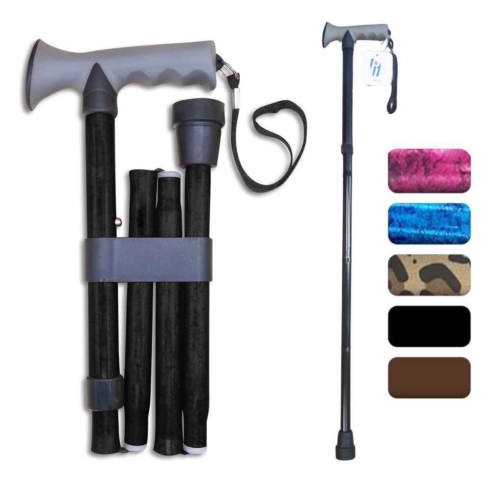 Life Folding Walking Stick with Comfort Gel Handle – Adjustable Height 33–37” Lightweight Aluminium Walking Cane for Elderly & Arthritis Support, Non-Slip Rubber Tip, Wrist Strap, Right or Left Handed