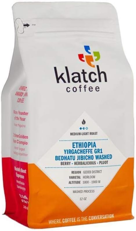 Klatch Coffee "Ethiopia Yirgacheffe Gr1 Bedhatu Jibicho Washed" Medium Roasted Whole Bean Coffee - 12 Ounce Bag