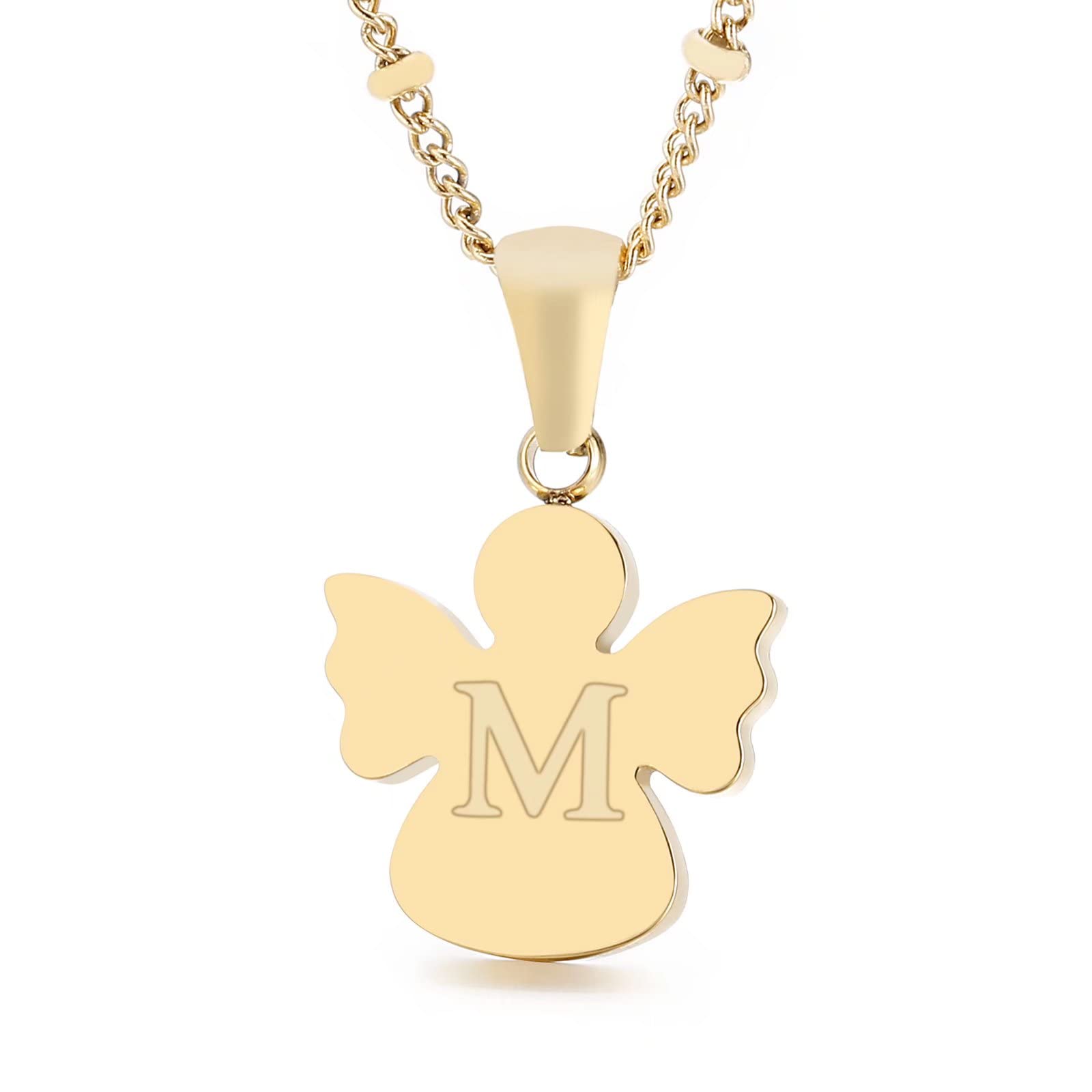 Qings initial letter M Pendant necklace, 26 letters Golden angel chain, chain length 50 cm
