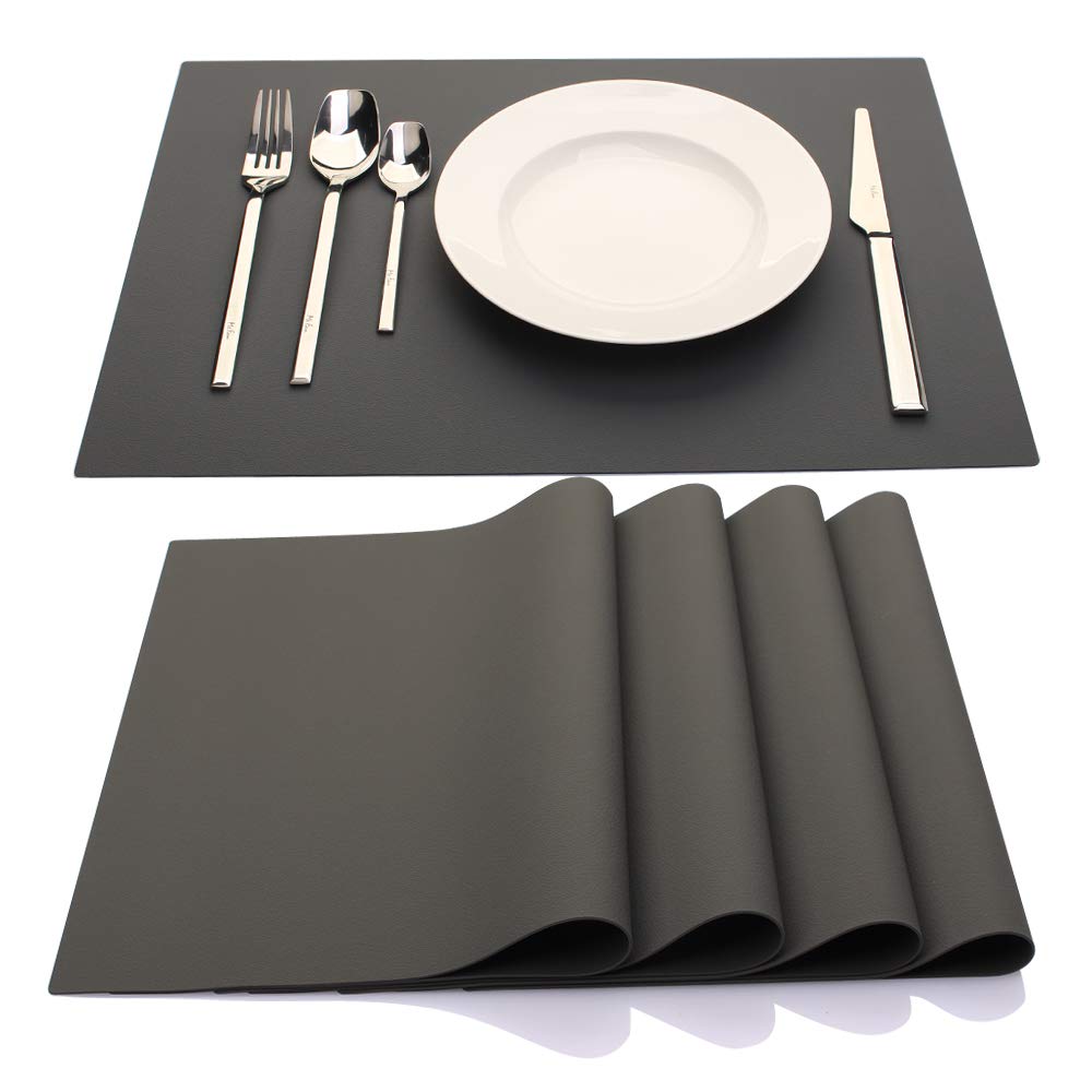Silicone Placemats,Placemats for Kids,Set of 4 Waterproof Heat Resistant Non-Slip Kitchen Table Mats for Dining Table, Easy to Clean (Dark Gray)
