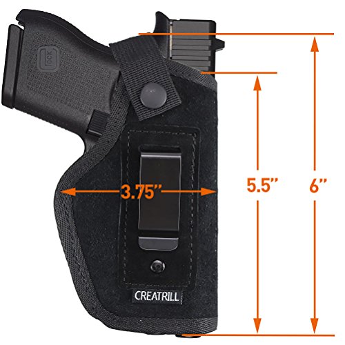 Creatrill Suede Leather Inside The Waistband Holster | Fits M&P Shield 9mm, .40, .45 Auto / GLOCK 26 27 29 30 33 42 43 / Ruger LC9 / Springfield XD & Similar Pistols | Gun Concealed Carry IWB Holster