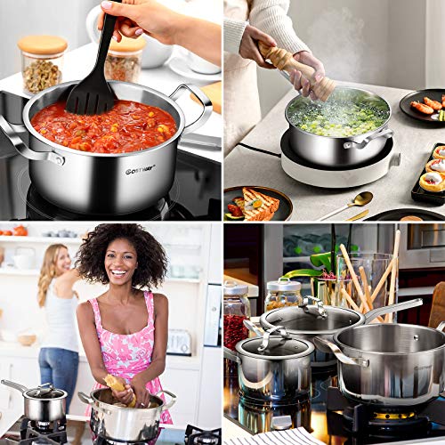 COSTWAY 6 Piece Stainless Steel Cookware Set, Induction Cooking Pots