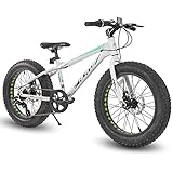Hiland 20 Inch Kids Fat Tire Mountain Bike 7-Speed MTB Bicycle for Boys Girls Urban Commuter City Bicycle White