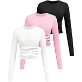 RoseSeek Girl's 3 Piece Set Long Sleeve Crew Neck T Shirts Ruched Slim Fitted Tees Fall Outfits