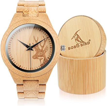 BOBO BIRD Japan Quartz Casual Wood Bamboo Wrist Pocket Watch with Elk Shape Dial (Men)