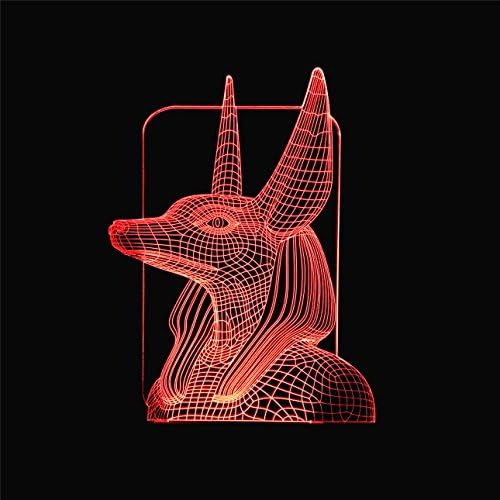 Funplaza 3D Glow LED Art Sculpture Optical Illusion Desk Night Lamp, Egypt Dog Head
