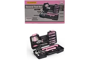 39-Piece General Tool Set-Essential Household Hand Tool Kit with Portable Toolbox Storage Case（Pink—Level Ruler））