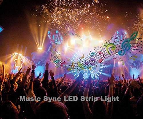 QIJIE 32.8ft RGB LED Light Strip Music Sync, App Control with Remote and 12V UL List Safety Power Supply, Color Changing LEDs Light Strip Kit for Bedroom, Ceiling, Kitchen