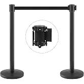 kaiyomi 2 Pack Stanchions with Retractable Barriers 11 Feet Belts (Black) | Heavy-Duty Base Stanchions Set, Crowd Control Posts Retractable Barriers with Buffer Device