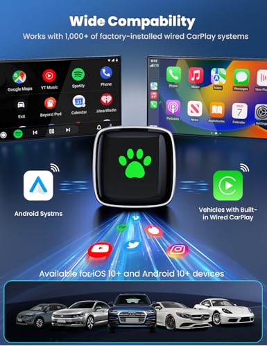 2026 Wireless Carplay Adapter UK,Carplay Wireless Adapter Effortlessly Convert Wired to Wireless CarPlay,USB/Usb C Compatible with iPhone iOS 10+ & Android Auto,Mini&Stable Car Play Wireless Adapter