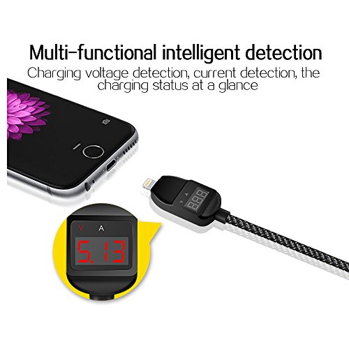 Kingsida Smart 1.2M Voltage Current LED Display Micro USB Sync Date Multi -functional Charging Cable for ios iDevices with Lightning Conector . (For ios)