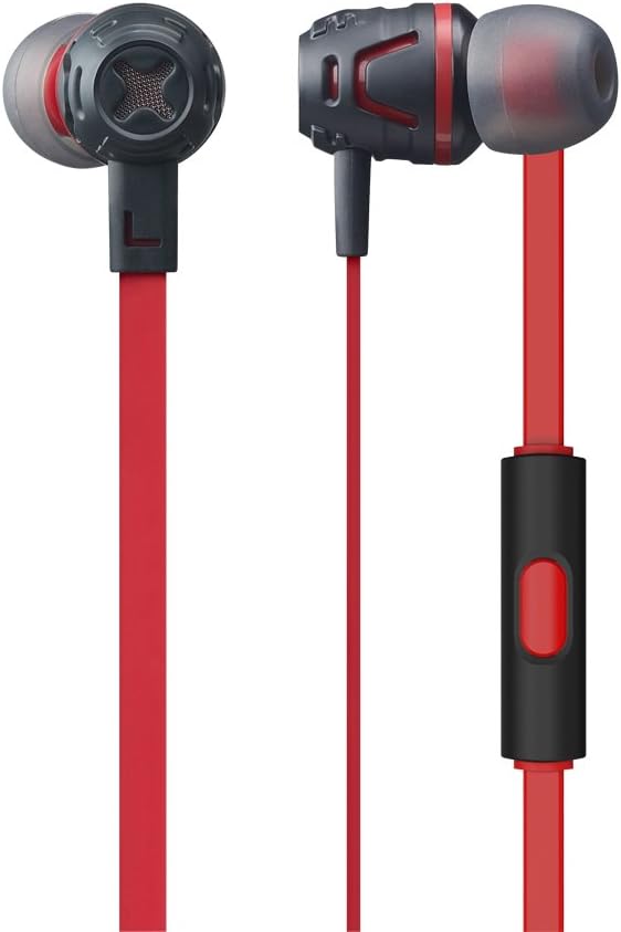 Phiaton C450S Red In Ear Stylish, Noise Isolating earphones, Extreme Bass, Tangle Free Flat Cable with built-in Mic and carrying pouch