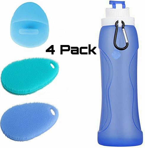 Lopere - 4 Pack Silicone Mixed Items (Scrubber/Sponge for Kitchen, Body, Face + Bottle) for Everyone. Non-toxic, Wear-Resistant, Scratch-Resistant, Multi-purpose, Anti-bacterial, BPA-Free, Portable