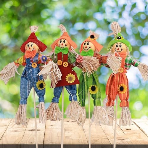 4PCS Halloween Scarecrow Decorations for Outdoor, Fall Harvest Garden Scarecrow, Thanksgiving Decor, Cute Small Scarecrow Party Props for Porch, Yard, and Home Holiday Ornaments (4)