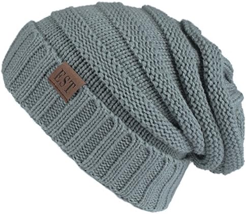 Eternities Unisex Trendy Warm Chunky Soft Stretch Cable Thick Knit Slouchy Beanie Skull Cap Hat, Pale Gray, One Size