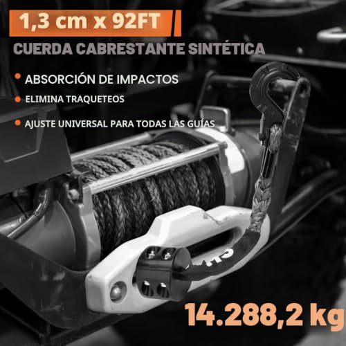 SHALL Tow Straps and Ropes, Synthetic Winch Rope 12mm x 28m Long, 16 Ton (35500 LB), Protective Cover, Forged Winch Hook and Safety Strap