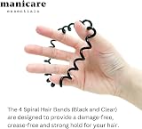 Manicare 4 Spiral Hair Bands Black Clear Traceless Crease Free Coil Bands view 3