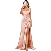 Manyunduo Women‘s Bridesmaid Dress Satin Formal Gown Square Neck Mermaid Long Evening Dress with Slit MT036