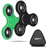 Qoosea Fidget Spinner [2 Pack] Stress Reducer EDC ADHD Toy Metal Bearings Bricks Relief Hands Toy High Speed Decompression Focus Triangle Plastic Gift for Children Adults - Black+Green